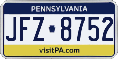 PA license plate JFZ8752