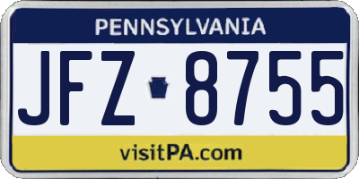 PA license plate JFZ8755