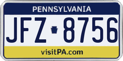 PA license plate JFZ8756