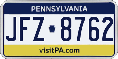 PA license plate JFZ8762