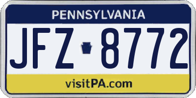 PA license plate JFZ8772