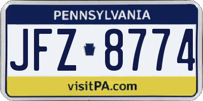 PA license plate JFZ8774