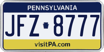 PA license plate JFZ8777