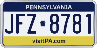 PA license plate JFZ8781