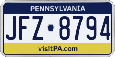 PA license plate JFZ8794