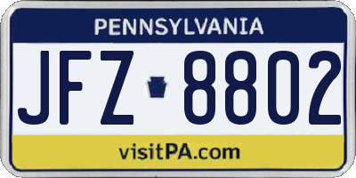 PA license plate JFZ8802