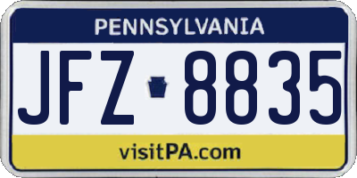 PA license plate JFZ8835