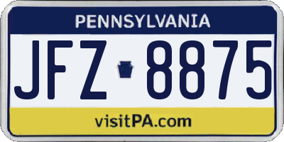 PA license plate JFZ8875