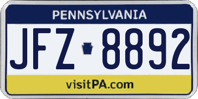 PA license plate JFZ8892