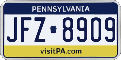 PA license plate JFZ8909