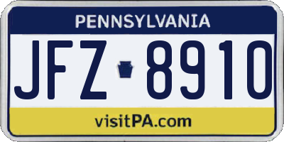 PA license plate JFZ8910