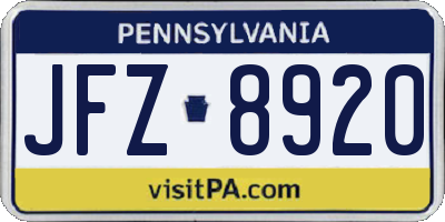 PA license plate JFZ8920