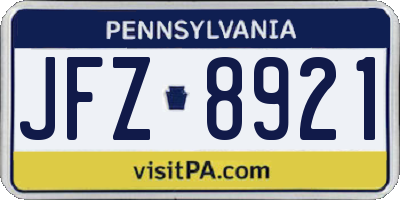 PA license plate JFZ8921