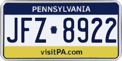 PA license plate JFZ8922