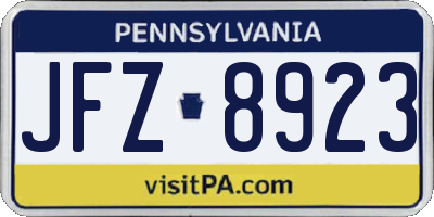 PA license plate JFZ8923