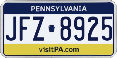 PA license plate JFZ8925