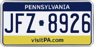 PA license plate JFZ8926