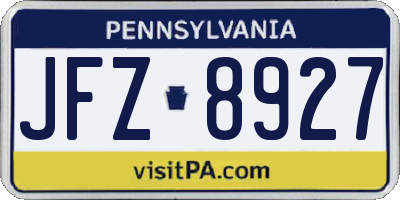 PA license plate JFZ8927