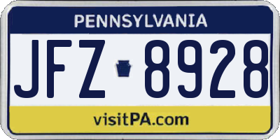 PA license plate JFZ8928