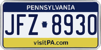 PA license plate JFZ8930