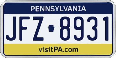 PA license plate JFZ8931