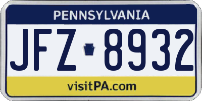 PA license plate JFZ8932
