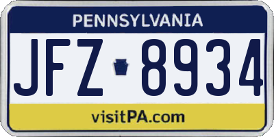 PA license plate JFZ8934