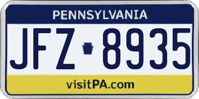 PA license plate JFZ8935