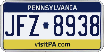 PA license plate JFZ8938