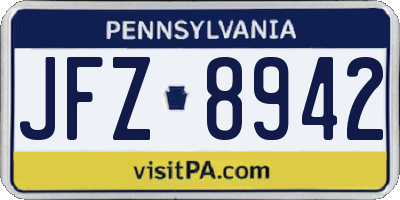 PA license plate JFZ8942
