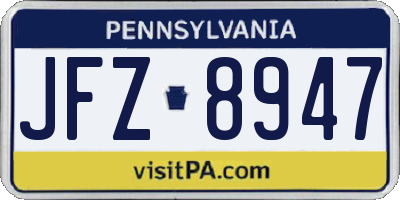PA license plate JFZ8947