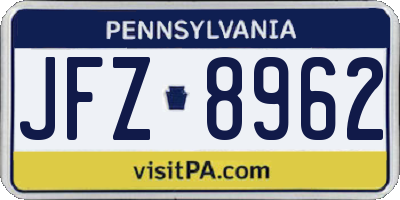 PA license plate JFZ8962