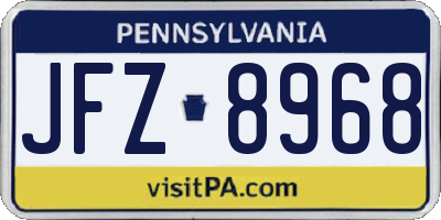 PA license plate JFZ8968