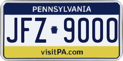 PA license plate JFZ9000