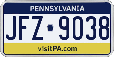 PA license plate JFZ9038
