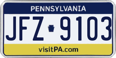 PA license plate JFZ9103