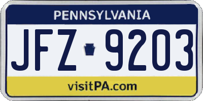 PA license plate JFZ9203