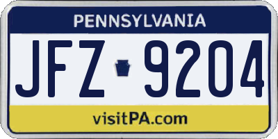 PA license plate JFZ9204