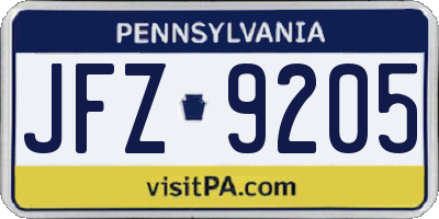 PA license plate JFZ9205