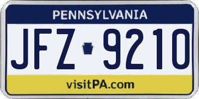 PA license plate JFZ9210