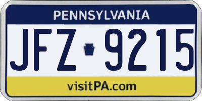 PA license plate JFZ9215
