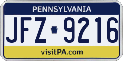 PA license plate JFZ9216