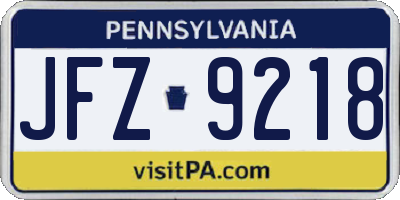 PA license plate JFZ9218
