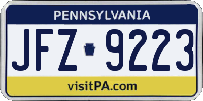 PA license plate JFZ9223