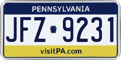 PA license plate JFZ9231