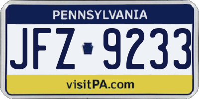 PA license plate JFZ9233