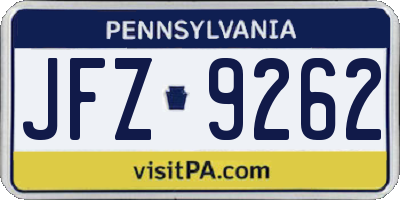 PA license plate JFZ9262