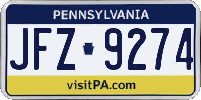 PA license plate JFZ9274