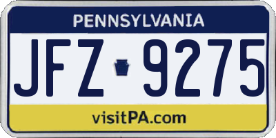 PA license plate JFZ9275