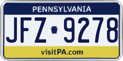PA license plate JFZ9278